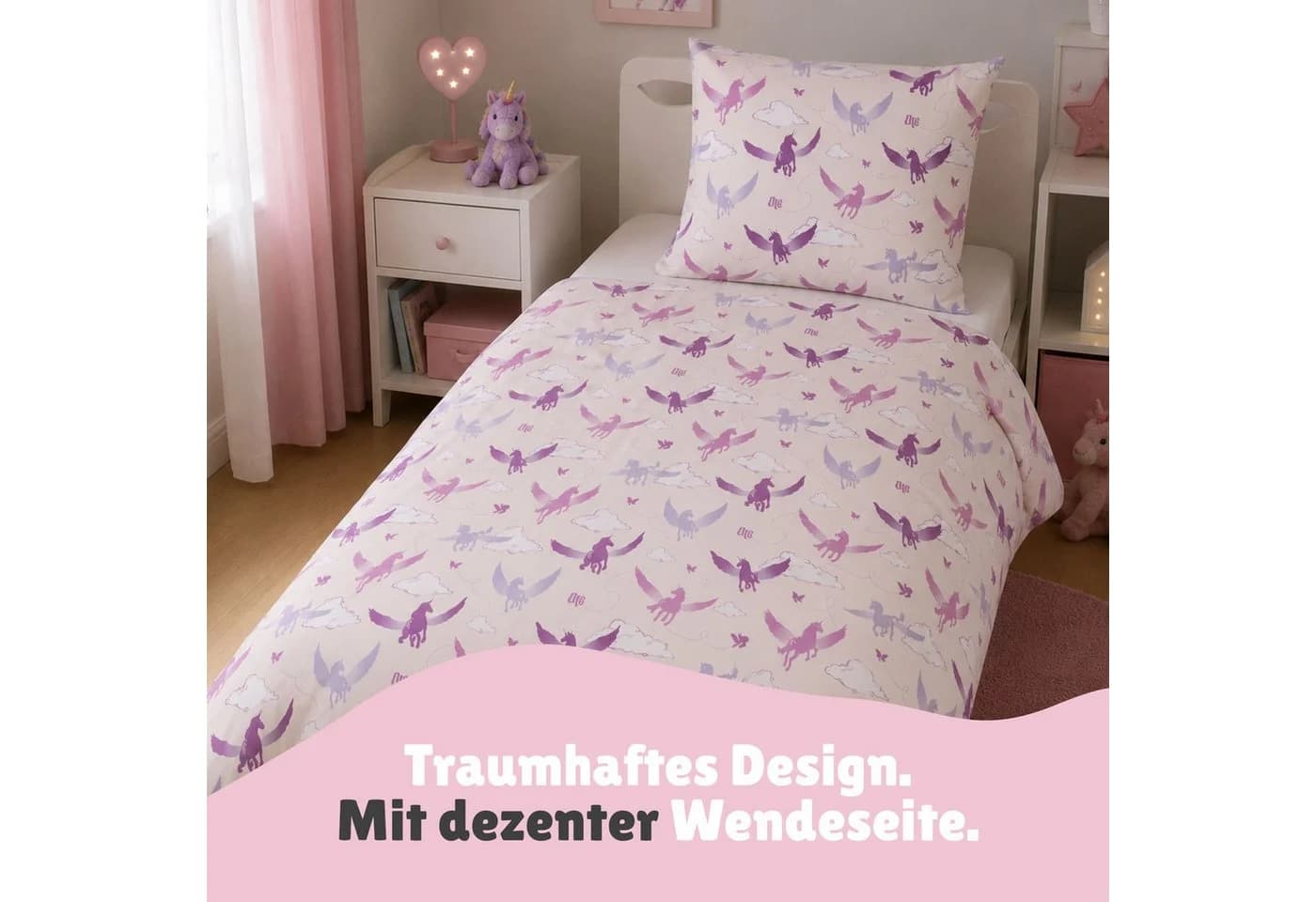 Familando Kinderbettwäsche Unicorn Academy 100% Baumwolle Rosa Violett - Bild 4