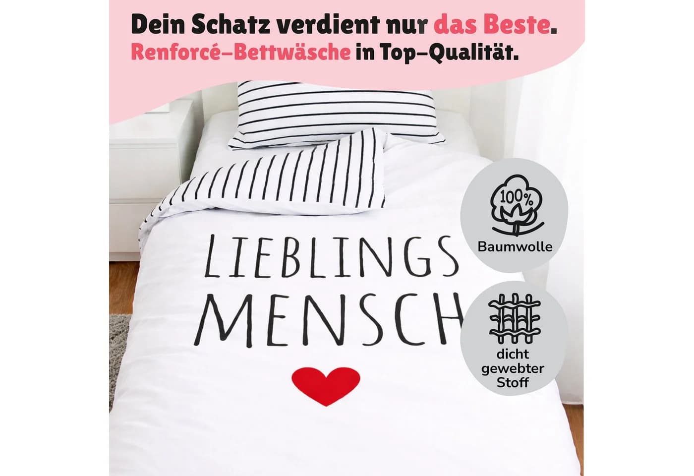 Familando Partnerbettwäsche 4-teilig 135x200 cm Baumwolle Lieblingsmensch - Bild 3
