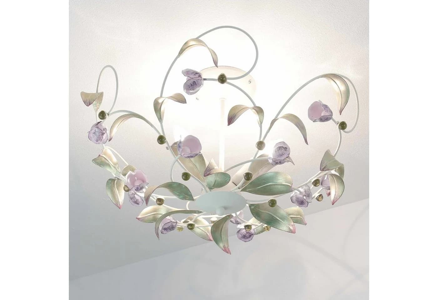 Licht-Erlebnisse Deckenleuchte ROSE Weiß/Rosa Metall Glas Floral - Bild 2