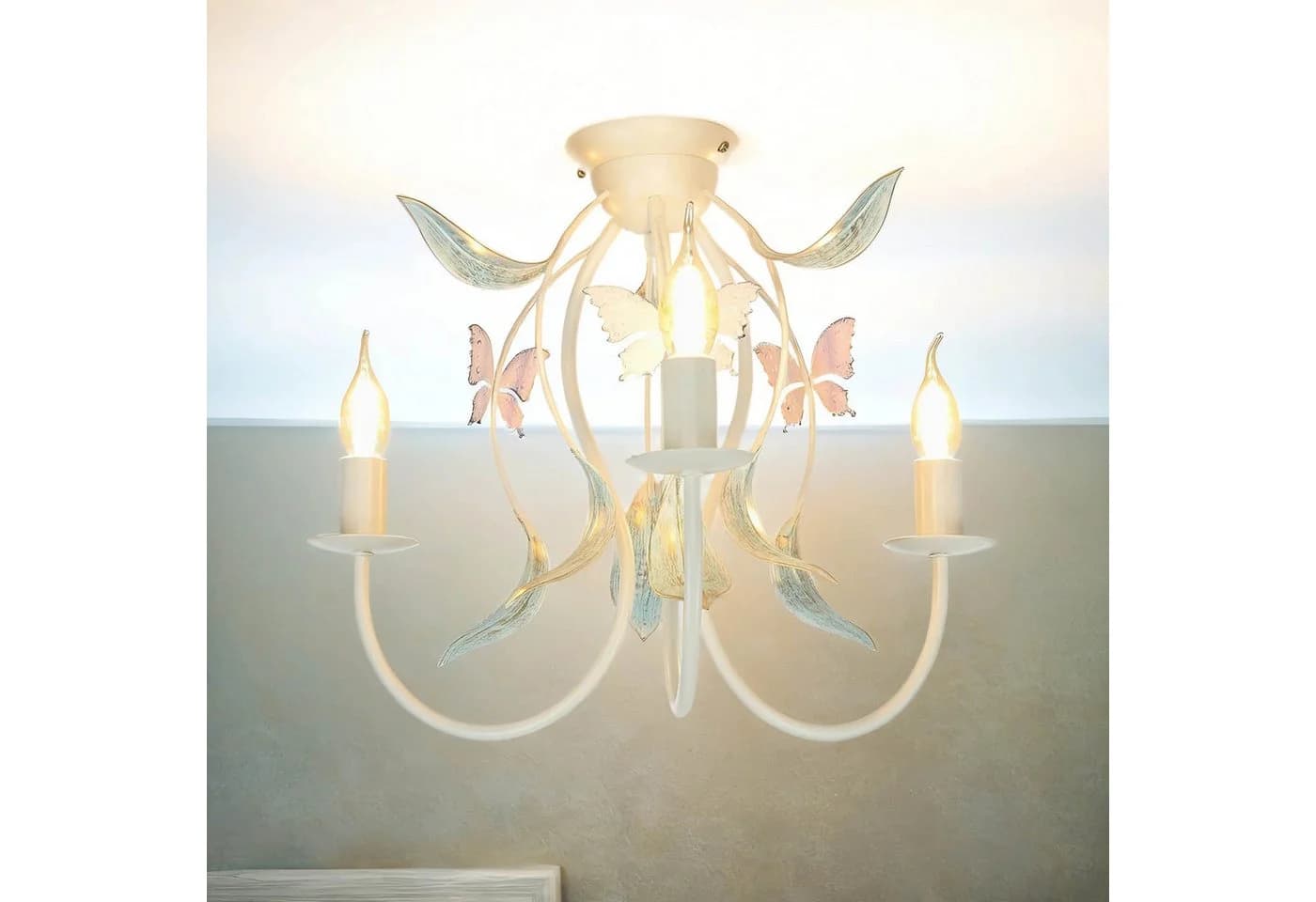Licht-Erlebnisse Deckenleuchte SUMMER Weiß Rosa Metall Floral