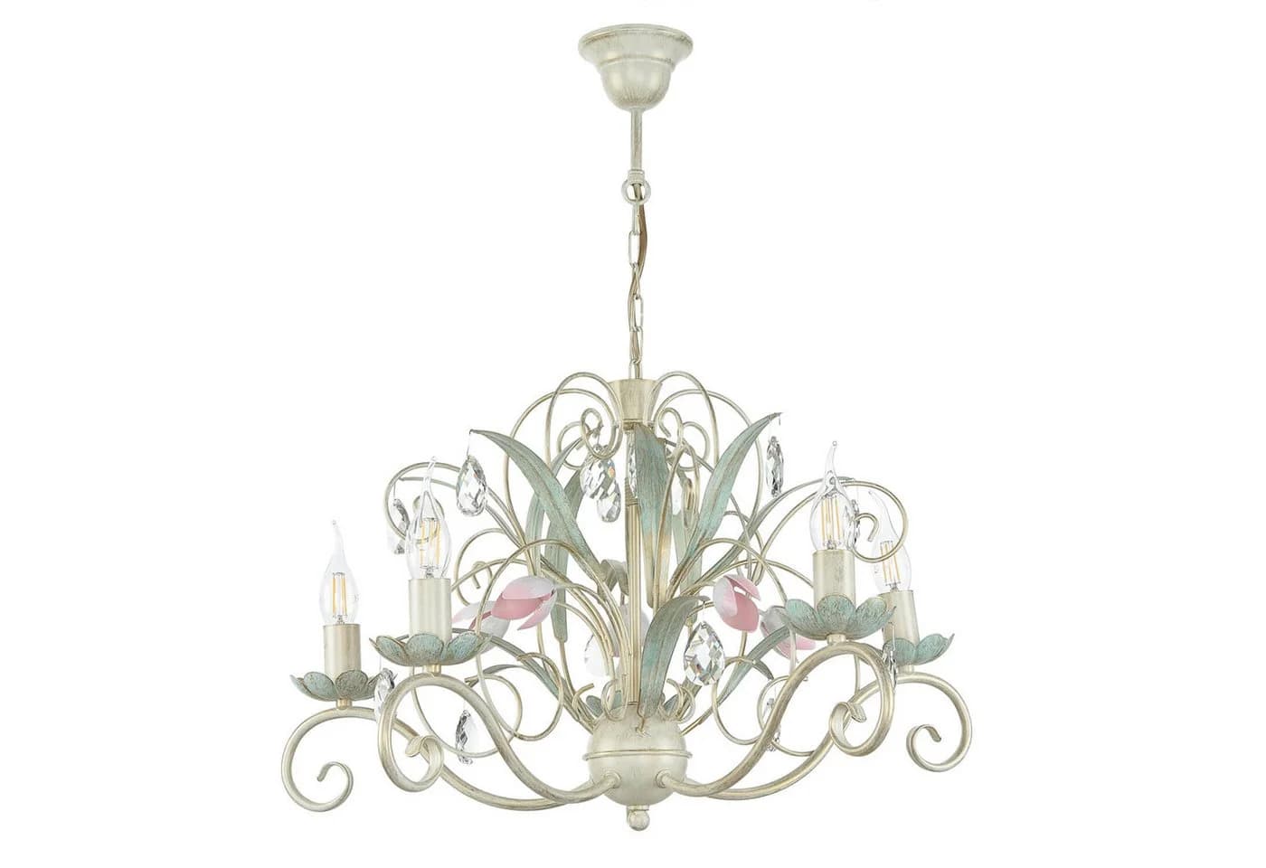 Licht-Erlebnisse Kronleuchter LUCE Floral Rosa Grün Metall Glas - Bild 2