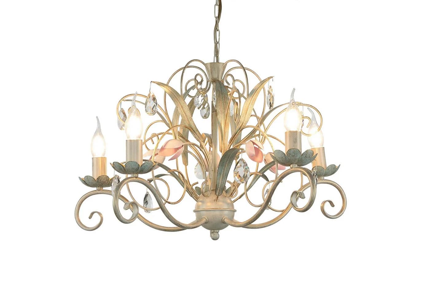 Licht-Erlebnisse Kronleuchter LUCE Floral Rosa Grün Metall Glas - Bild 3