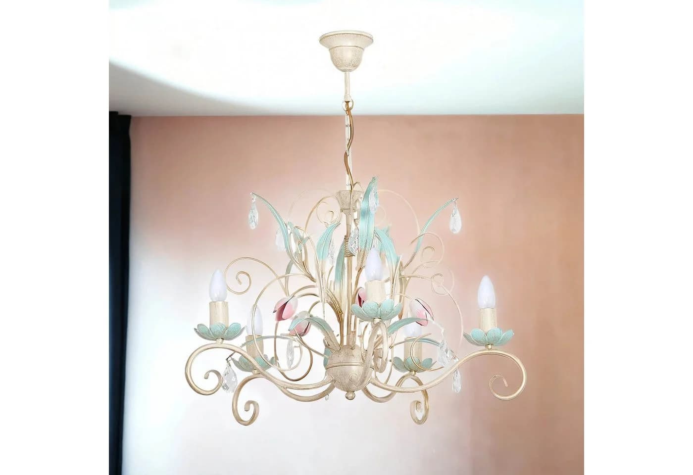 Licht-Erlebnisse Kronleuchter LUCE Floral Rosa Grün Metall Glas - Bild 4