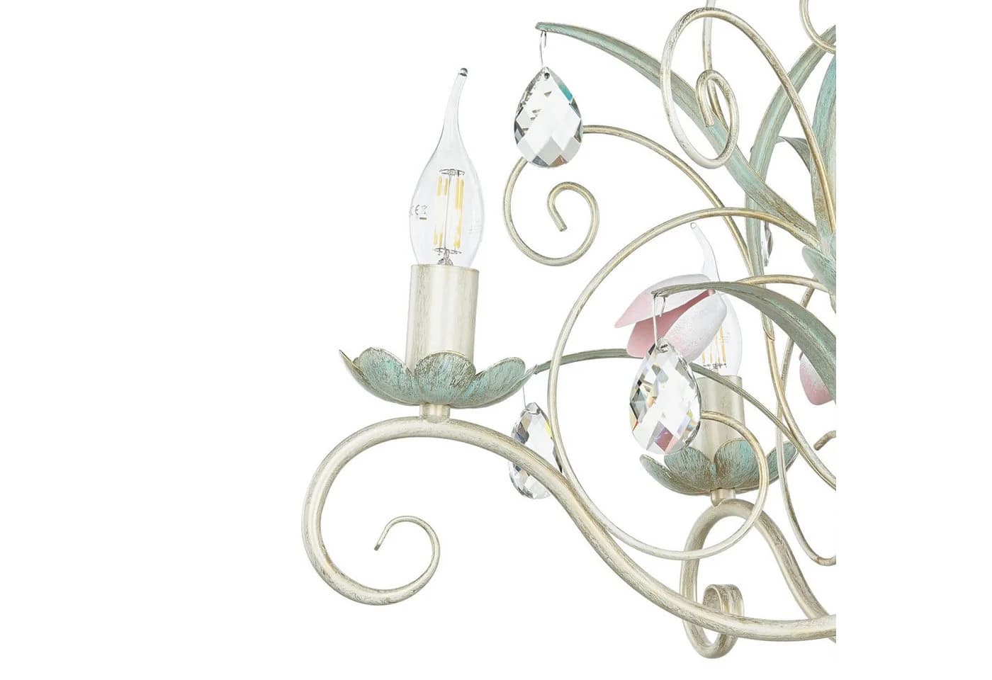 Licht-Erlebnisse Kronleuchter LUCE Floral Rosa Grün Metall Glas - Bild 5