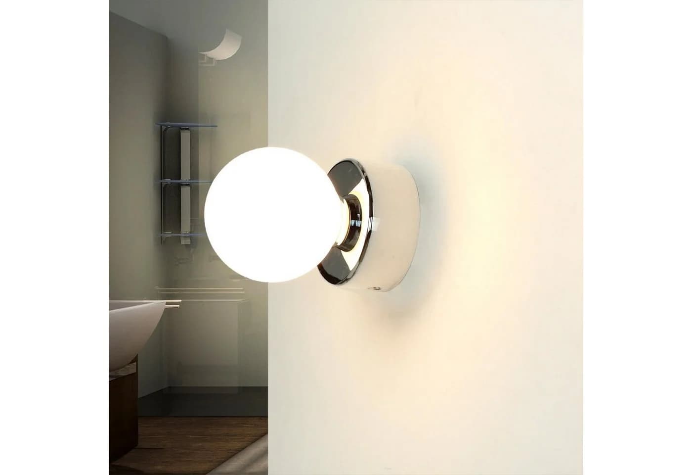 Licht-Erlebnisse Wandleuchte BRAZOS Chrom/Weiß Glas Kugelschirm