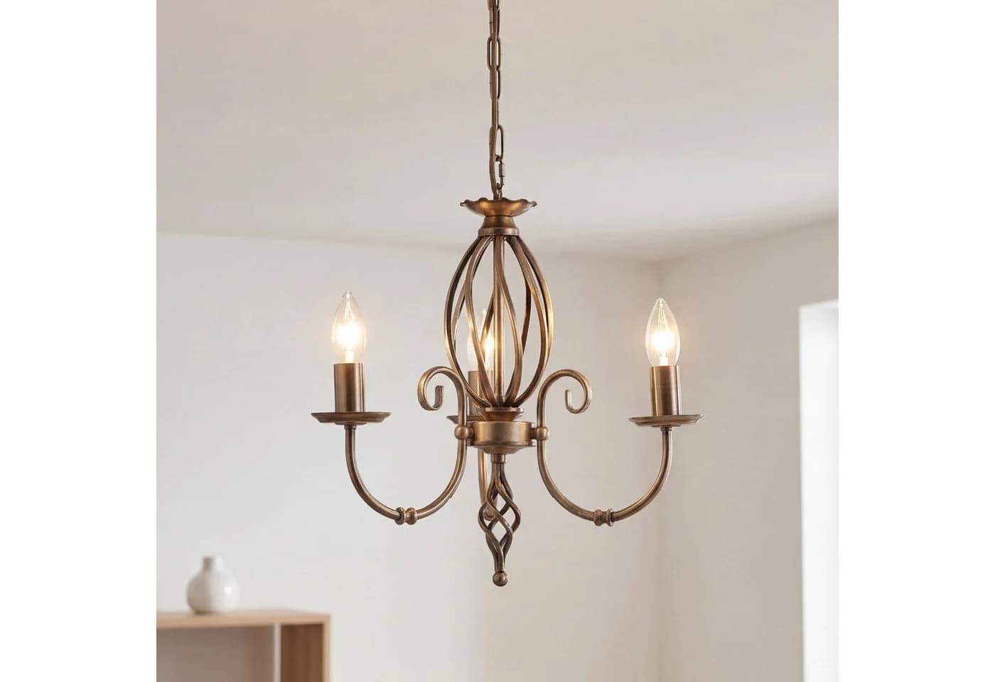 Licht-Erlebnisse Kronleuchter CANDELA 1 Messing Antik 3-armig E14