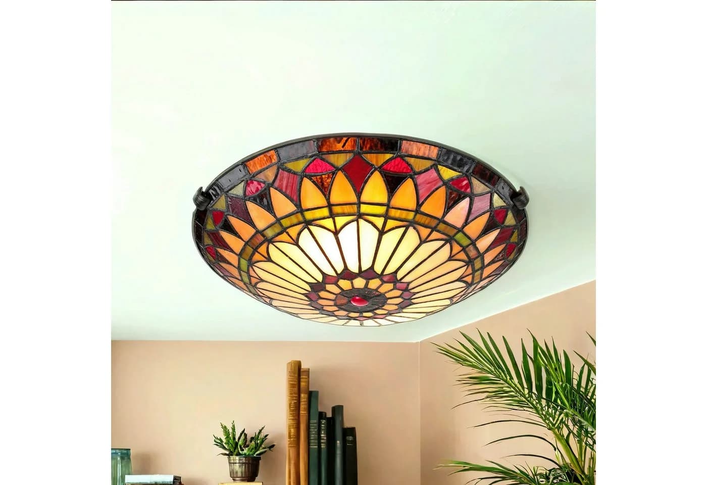 Licht-Erlebnisse Deckenleuchte FARFALLA 10 Tiffany Stil Gelb Bronze