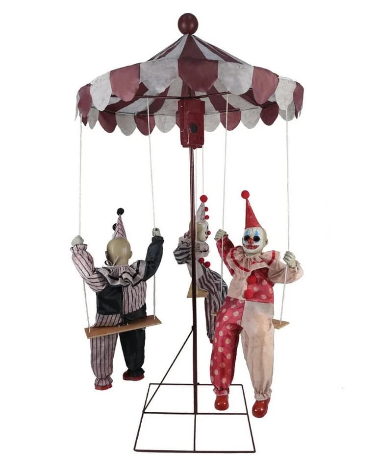Horrorclown Karussell Animatronic Halloween Deko mit Licht & Sound
