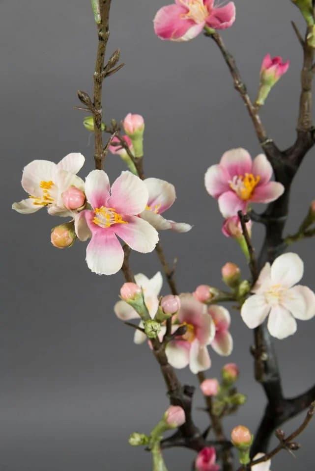 Seidenblumen Roß Kirschblütenzweig Rosa-Creme 75cm