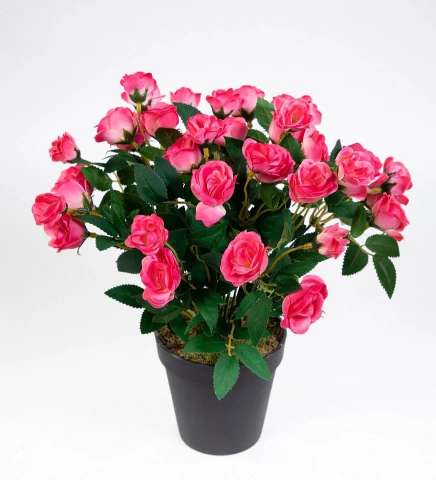 Kunstblume Rosenbusch 30cm Rosa-Pink mit Topf