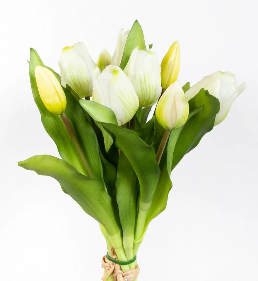 Seidenblumen Roß Kunstblume Tulpenbund Weiß Real Touch 10 Stück