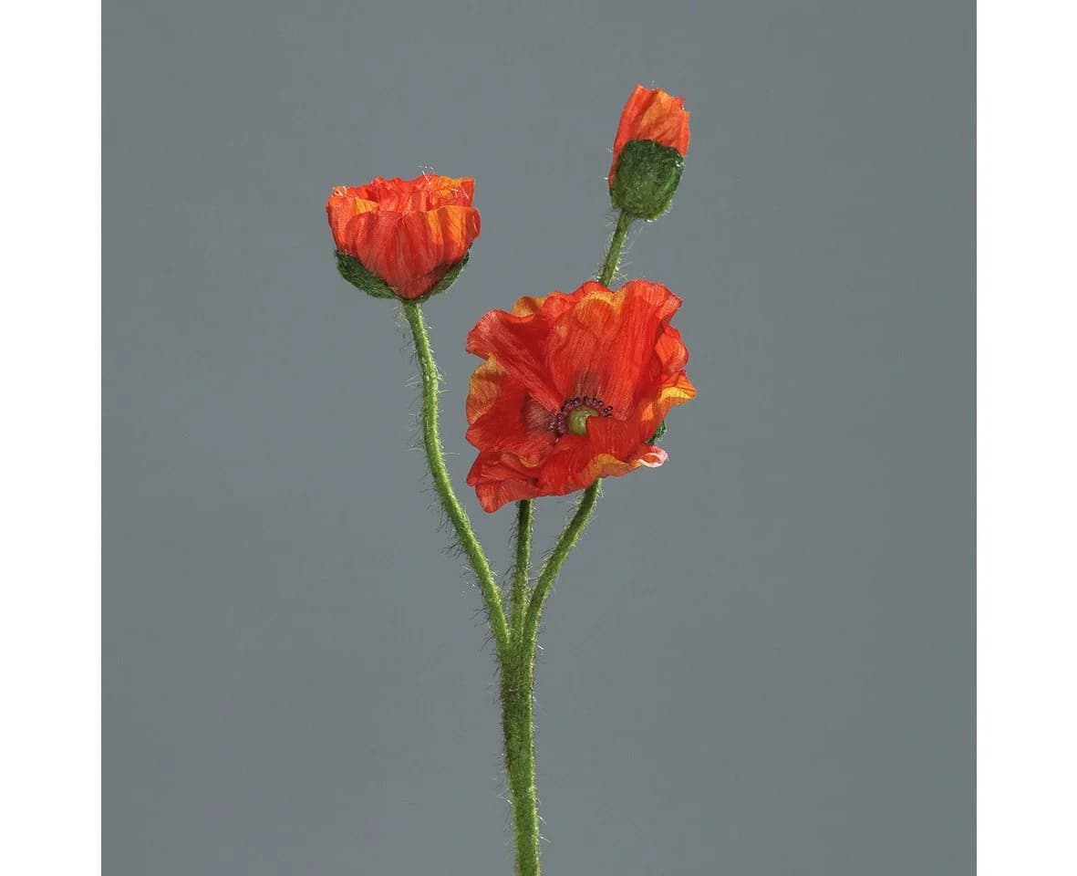 Seidenblumen Roß Kunstblume Mohnzweig Orange 56cm