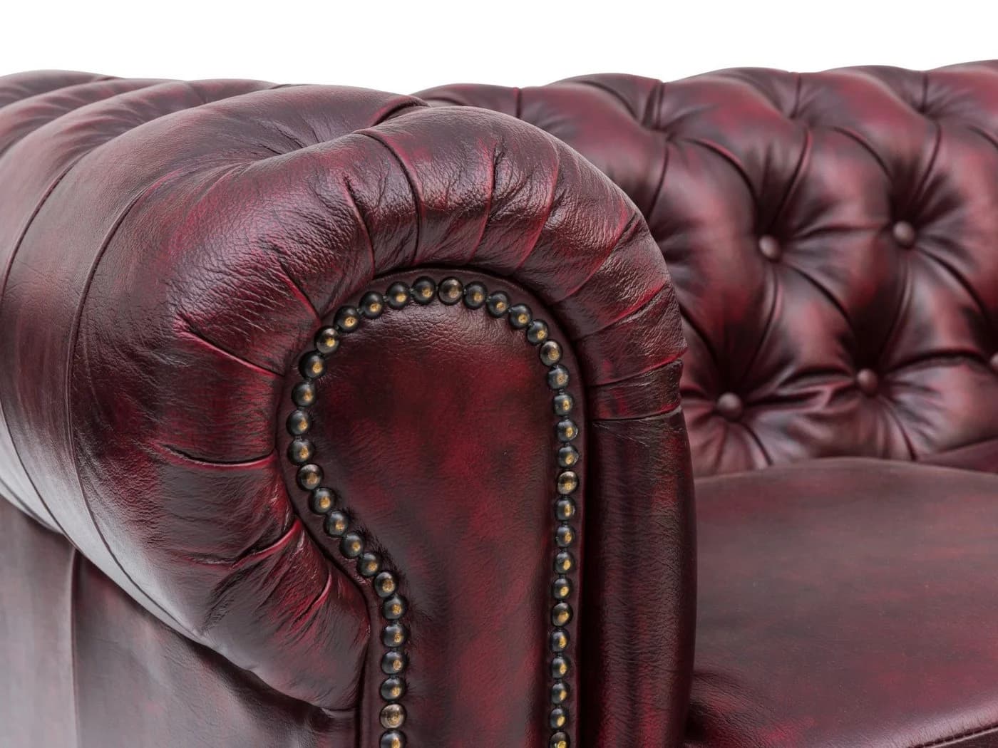 massivum Chesterfield-Sofa 3-Sitzer Echtleder antik-rot