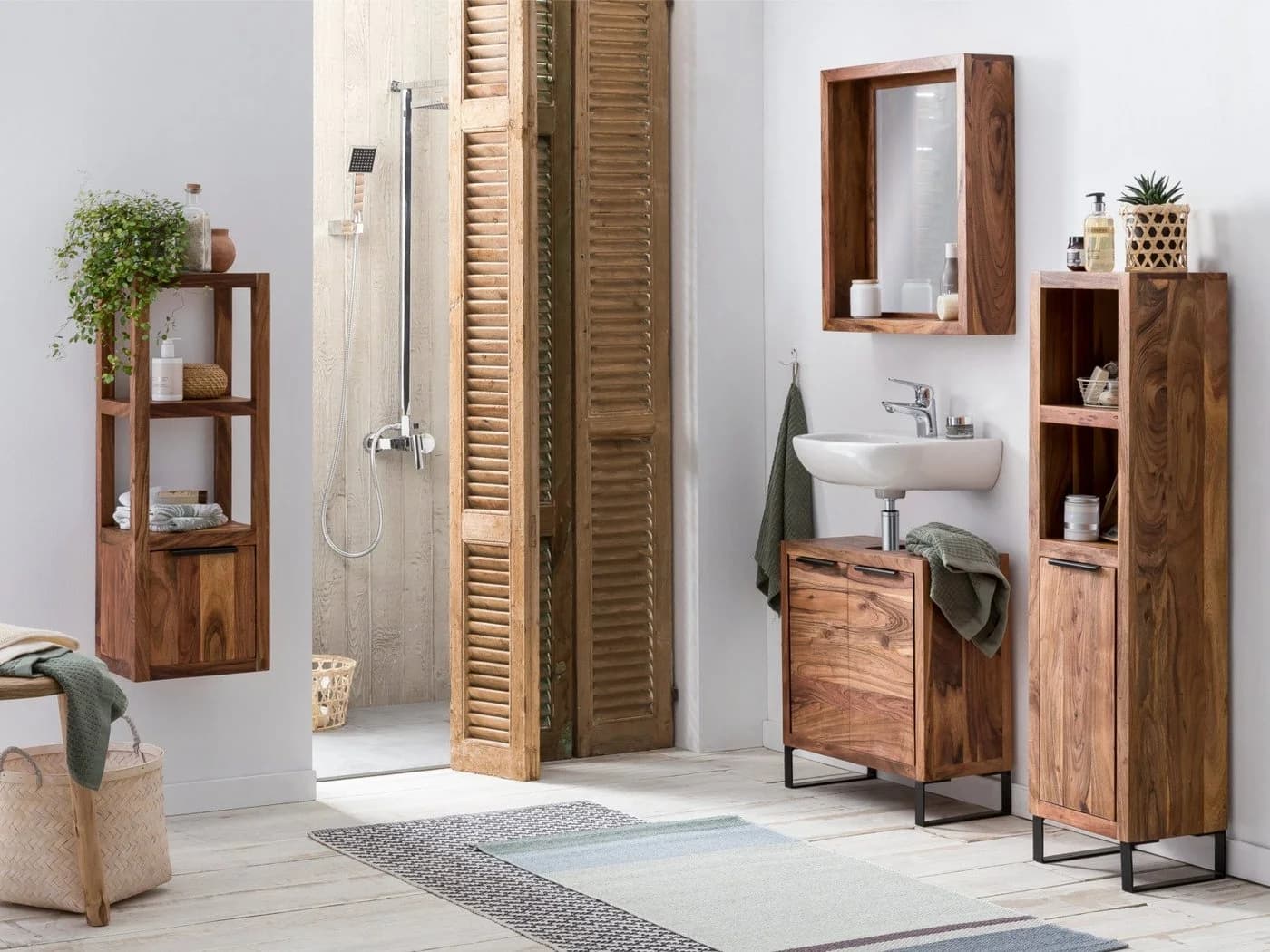massivum Hochschrank Sydney Akazienholz Badschrank