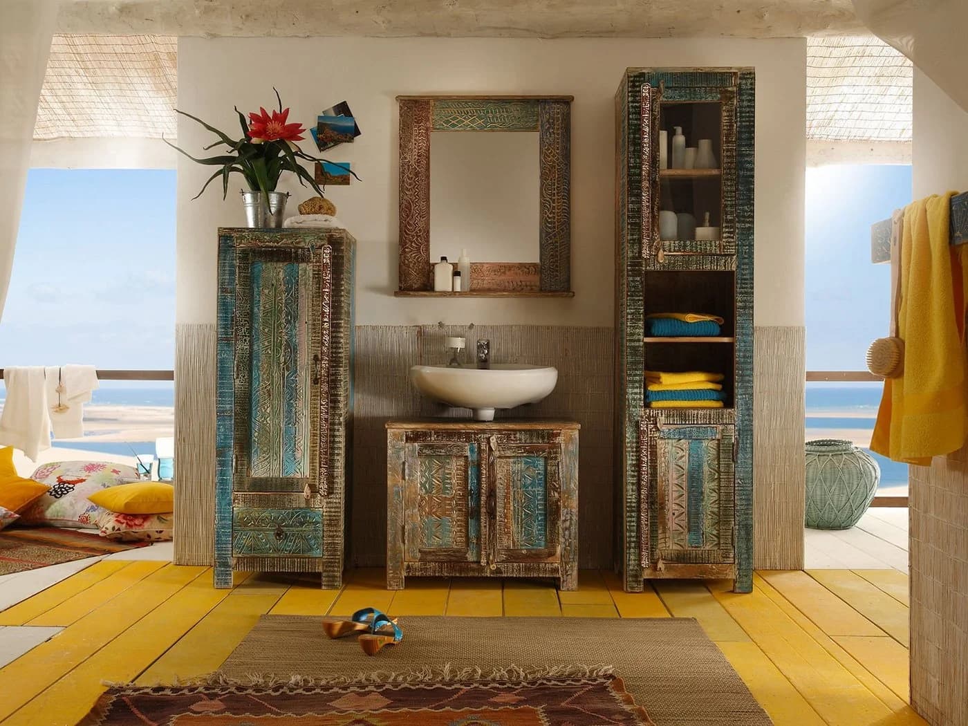 massivum Waschbeckenunterschrank Blue Lagoon Massivholz Mango