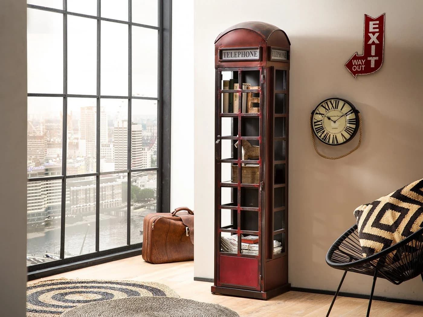 massivum Hochschrank Telefonzelle Metall Rot