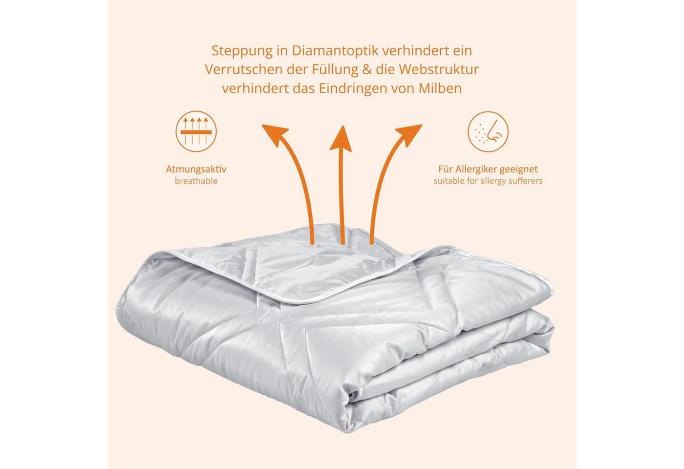 sleepling Kamelhaarbettdecke 100% Baumwolle Mako-Satin Diamantsteppung