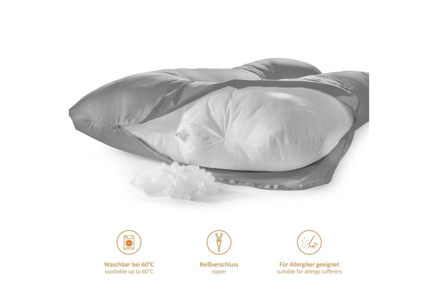 sleepling Stillkissenbezug Bodypillow Grau - Waschbar 60°C - Bild 3