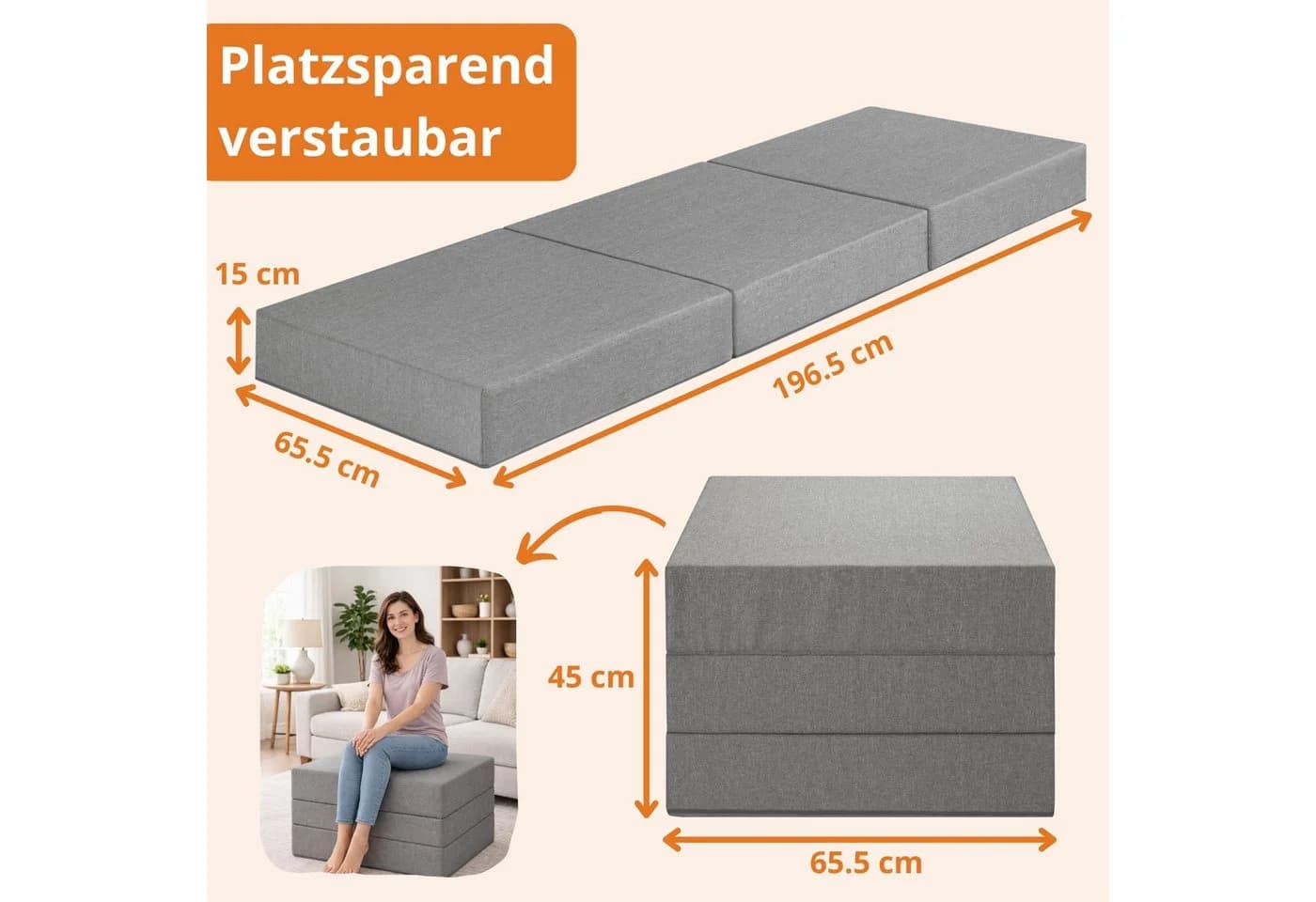 sleepling Klappmatratze 3-teilig Faltmatratze grau H2,5
