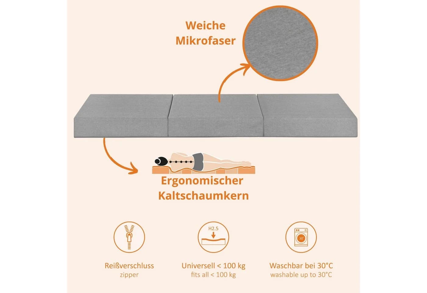sleepling Klappmatratze 3-teilig Faltmatratze grau H2,5 - Bild 3