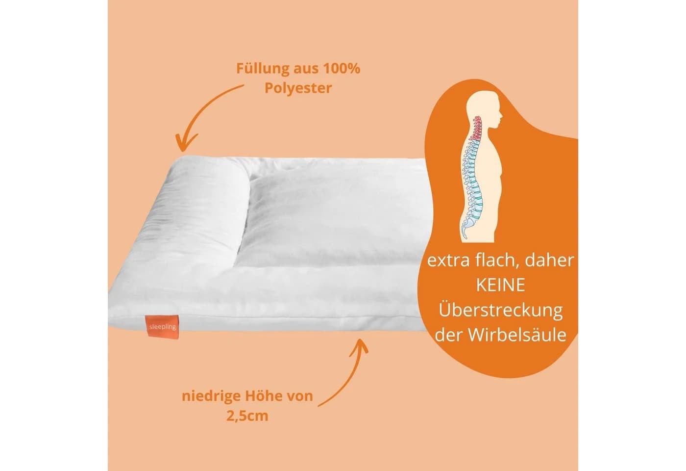 sleepling Bauchschläferkissen Orthopädisch Extra Flach Weiß