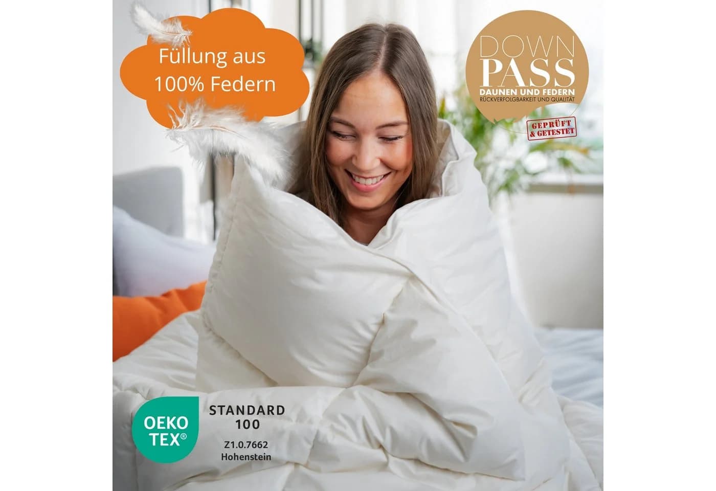 sleepling Federbettdecke mit 100% neuen Federn, Mako Baumwolle, Down-Pass