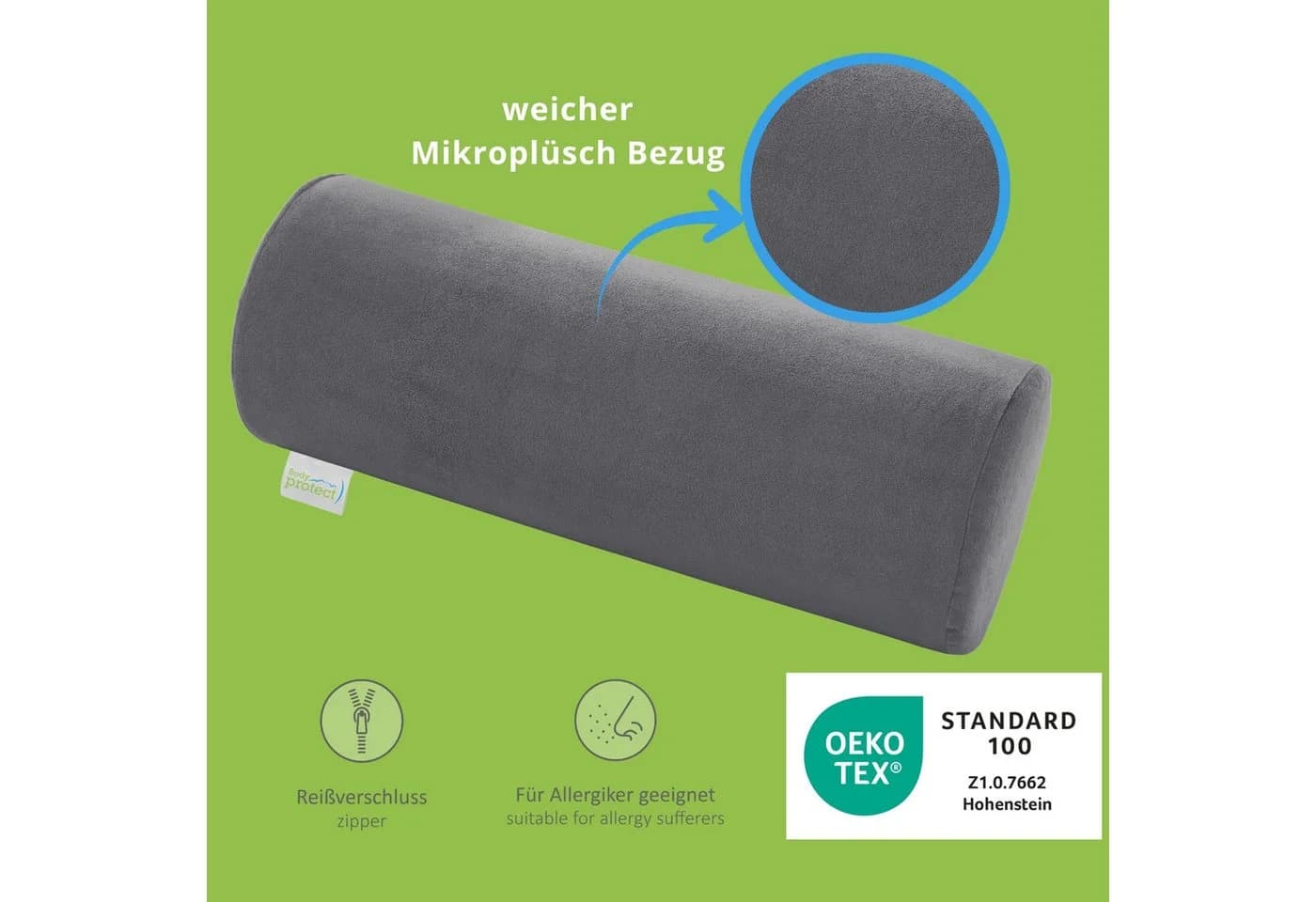 Bodyprotect Nackenrolle Grau Memory Foam Orthopädisches Kissen - Bild 1