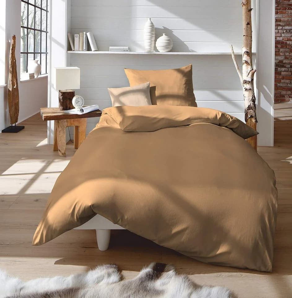 sleepling Bettwäsche Satin 100% Baumwolle Beige