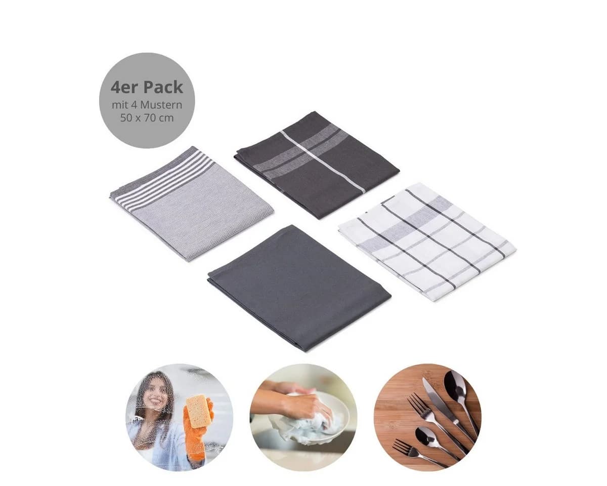 liebling Geschirrtuch 4er Pack Anthrazit 100% Baumwolle