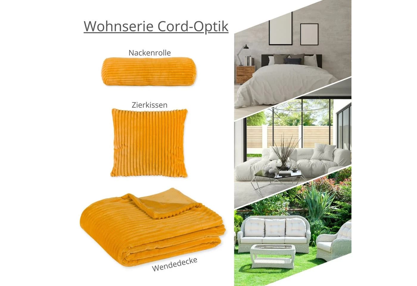 liebling Wohndecke Bettdecke mit Cord-Optik Gelb Modern - Bild 3