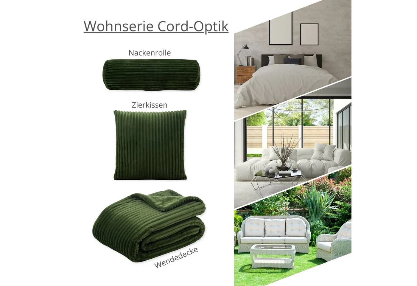 liebling Dekokissen Kopfkissen Cord-Optik dunkelgrün mit Reißverschluss - Bild 3