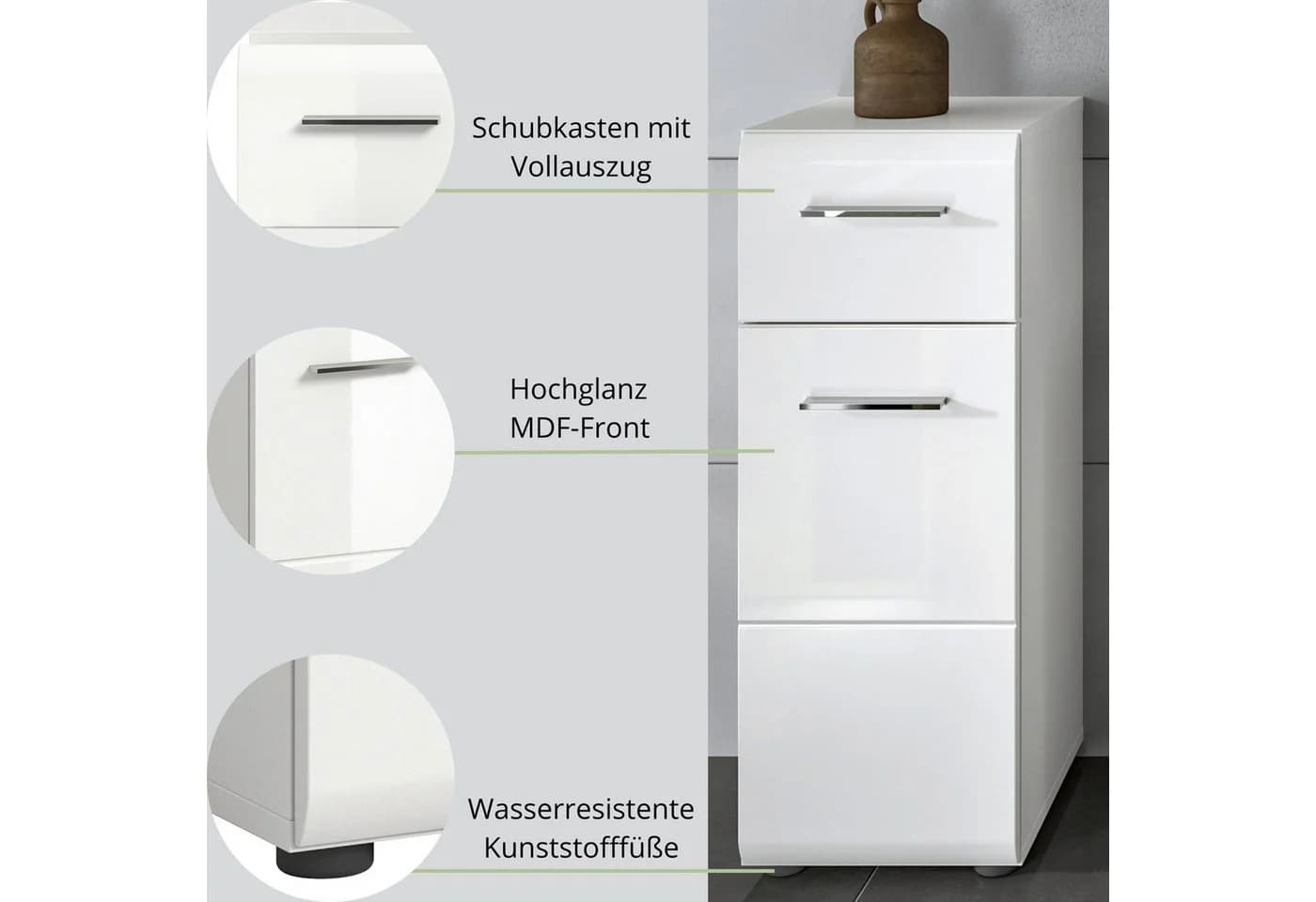 furnling Badkommode Standschrank Ivy Weiß 1 Schublade 1 Tür - Bild 4