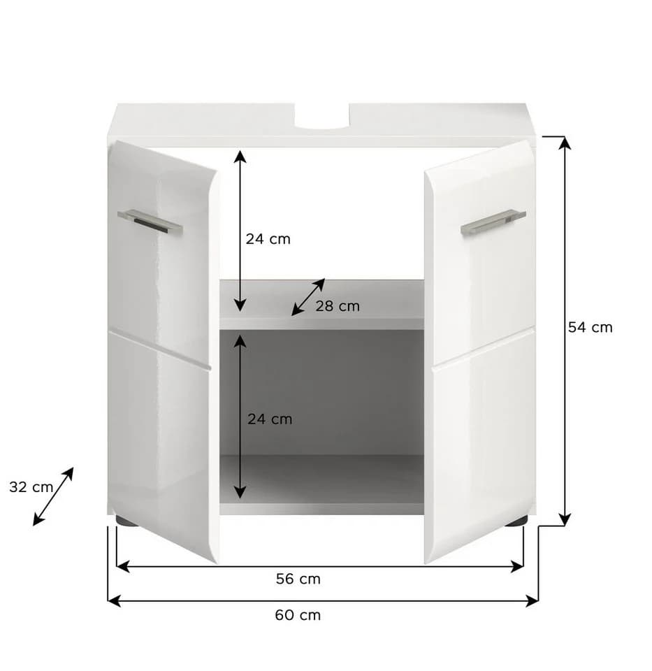 furnling Waschbeckenunterschrank Ivy Weiß Hochglanz 2 Türen Badunterschrank - Bild 5