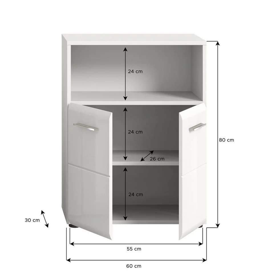 furnling Badkommode Standschrank Ivy Weiß Hochglanz 2 Türen - Bild 5