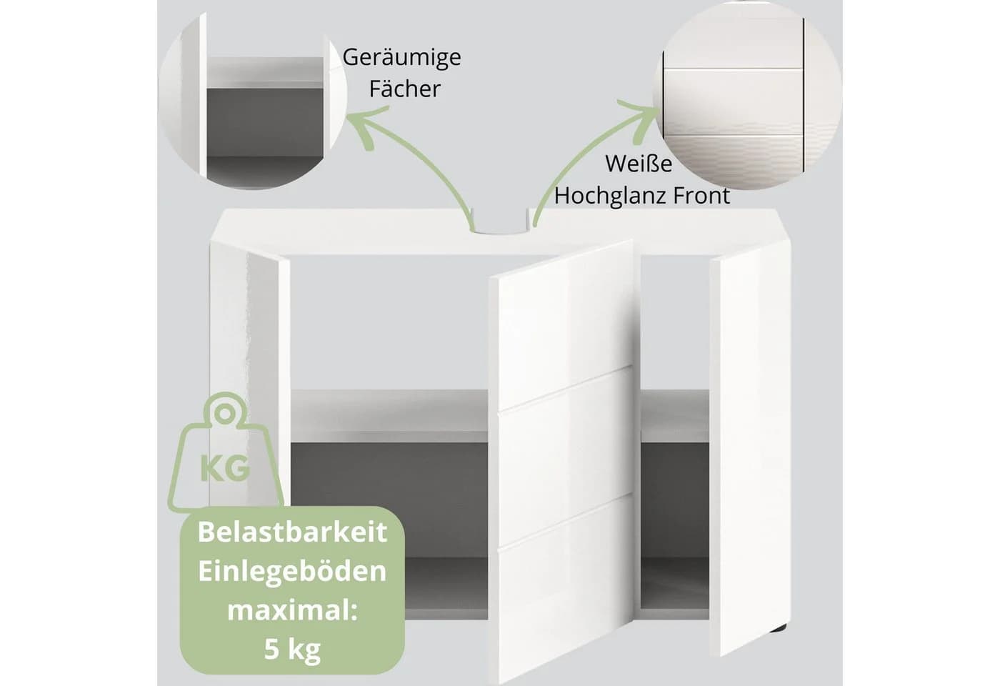 furnling Waschbeckenunterschrank Vera Weiß Hochglanz 3-türig - Bild 5