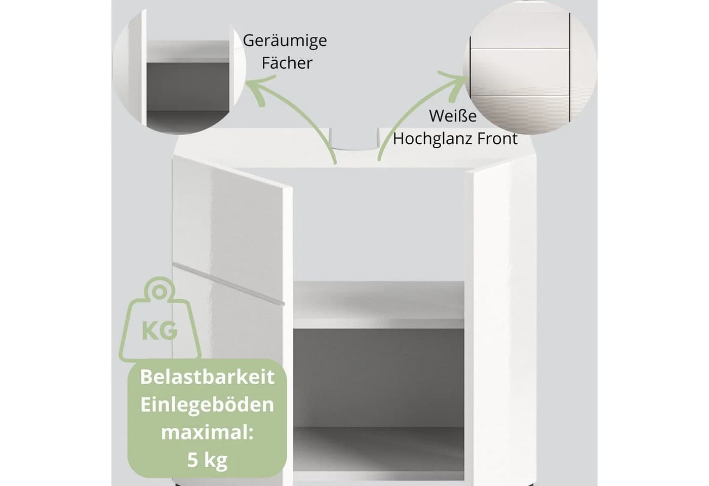 furnling Waschbeckenunterschrank Vera Weiß Hochglanz mit Siphon-Ausschnitt - Bild 5