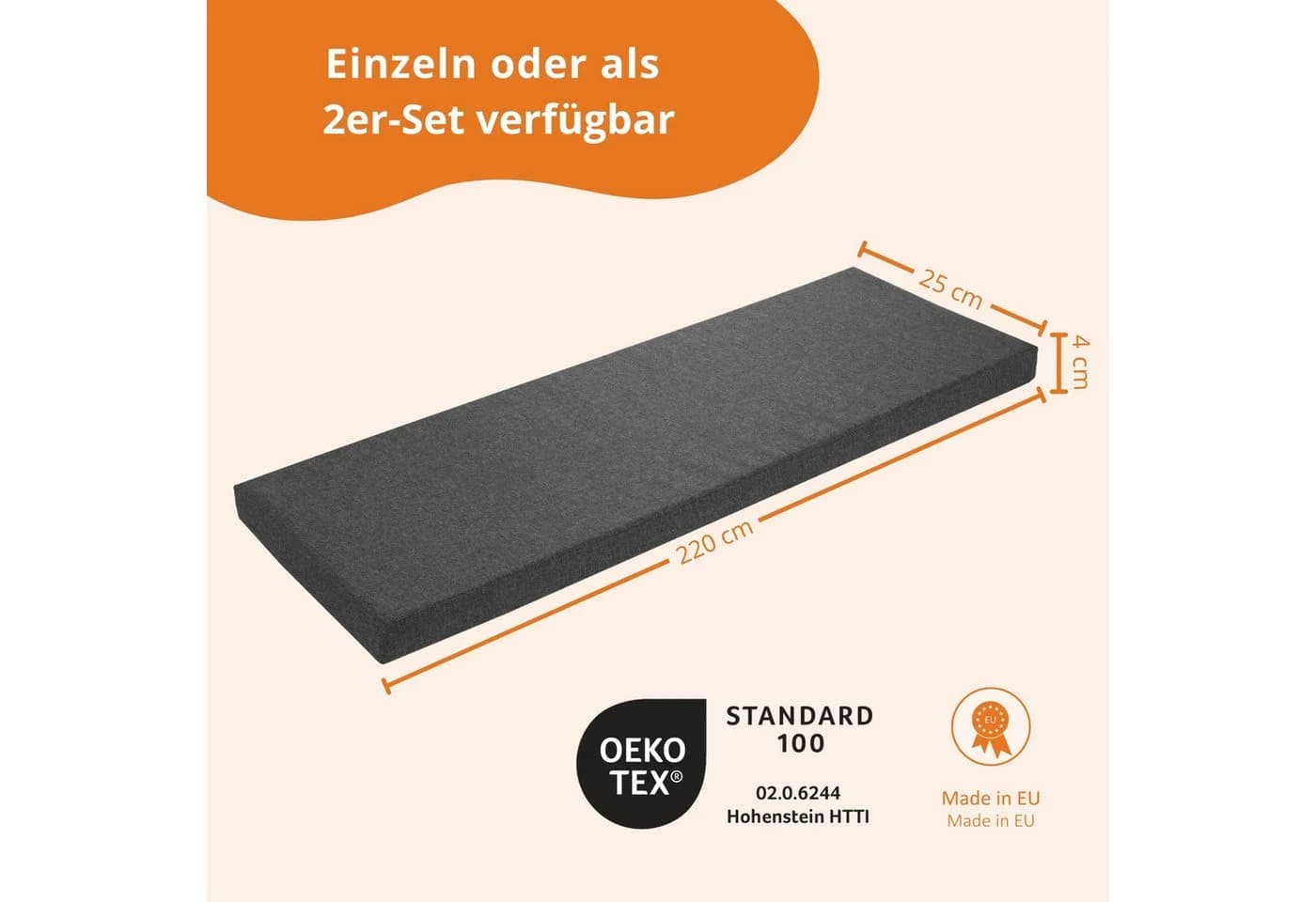 sleepling Bankauflage 2er Set Dunkelgrau mit Schlaufen
