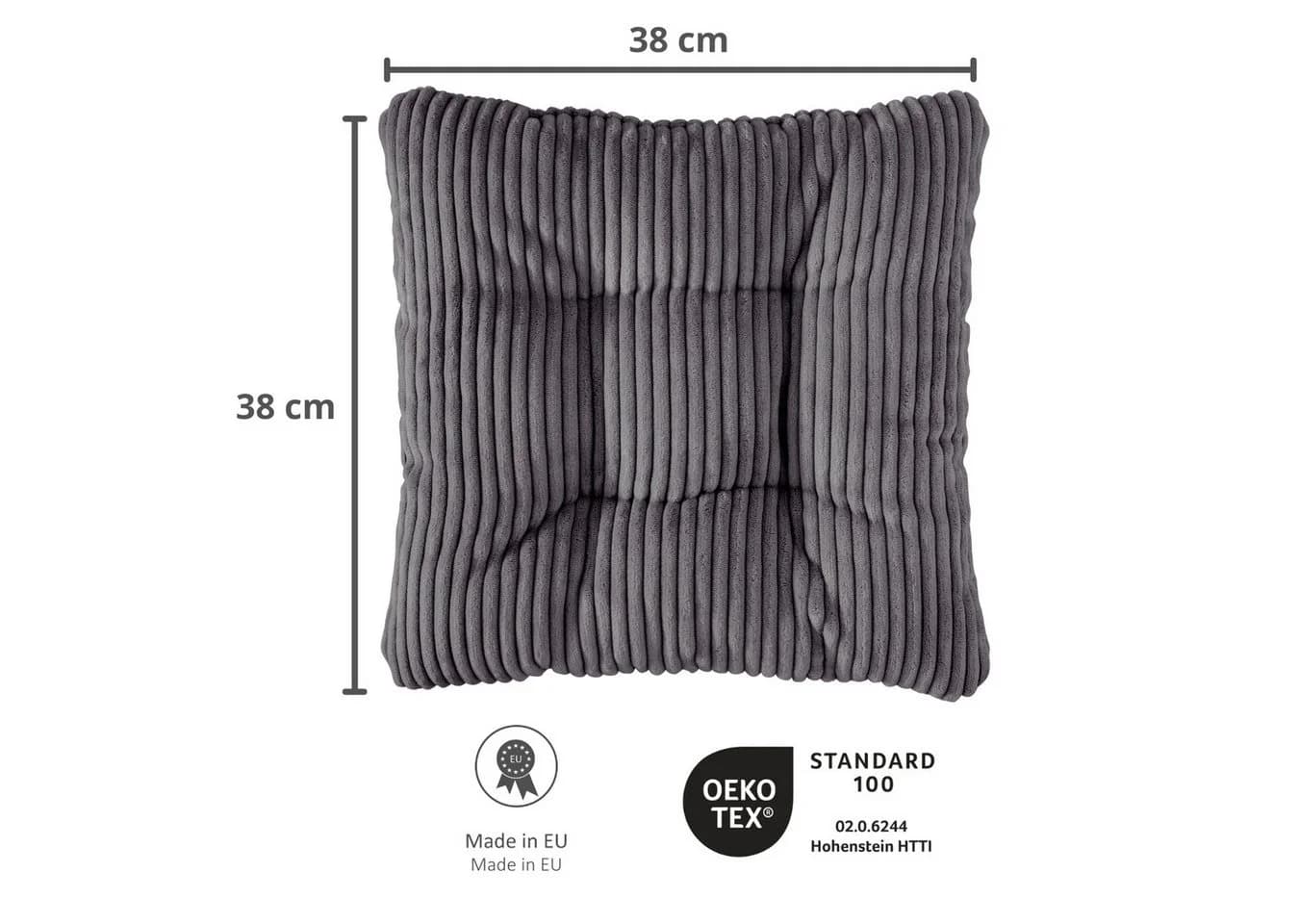 sleepling Sitzkissen Cord-Optik Dunkelgrau 38x38 cm - Bild 3