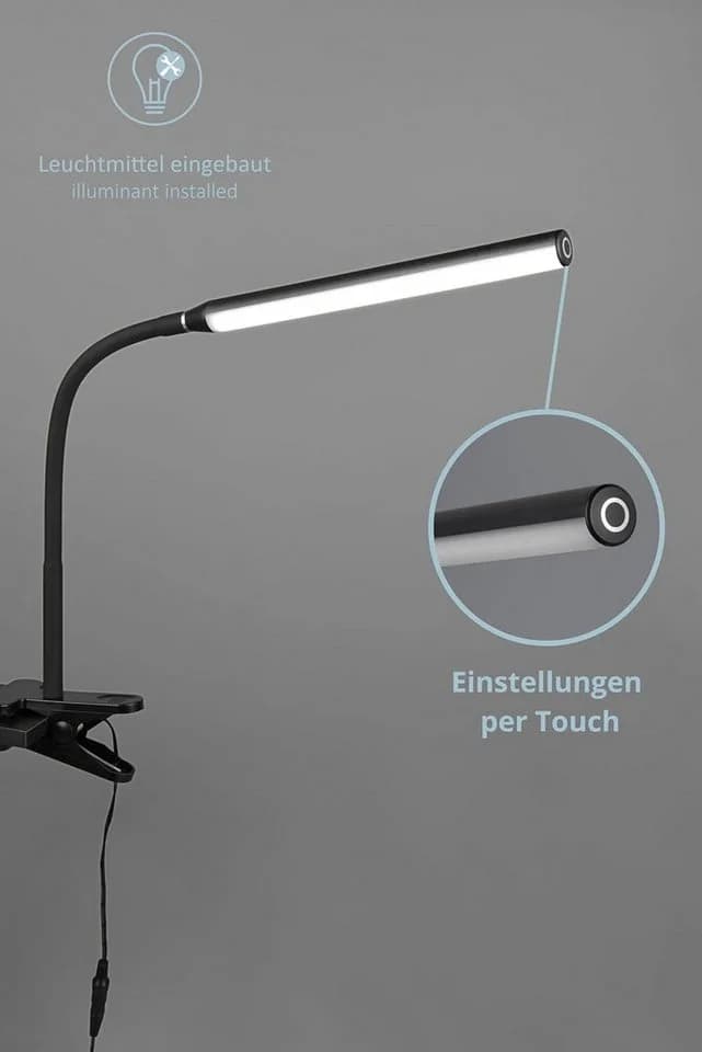 lightling LED Klemmtischleuchte Nella Schwarz Matt Touch Dimmbar - Bild 3