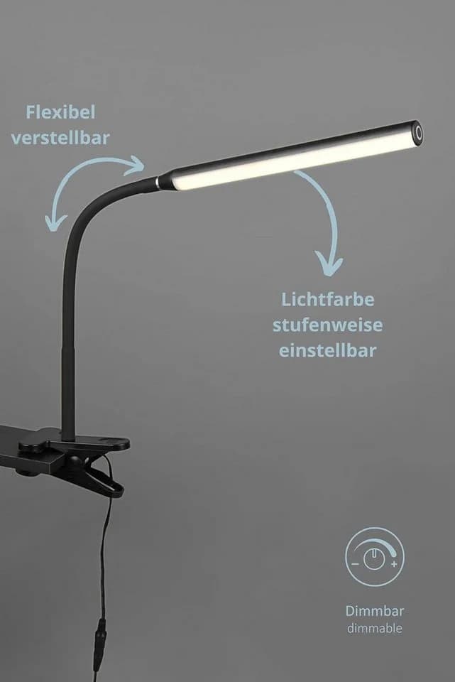 lightling LED Klemmtischleuchte Nella Schwarz Matt Touch Dimmbar - Bild 4