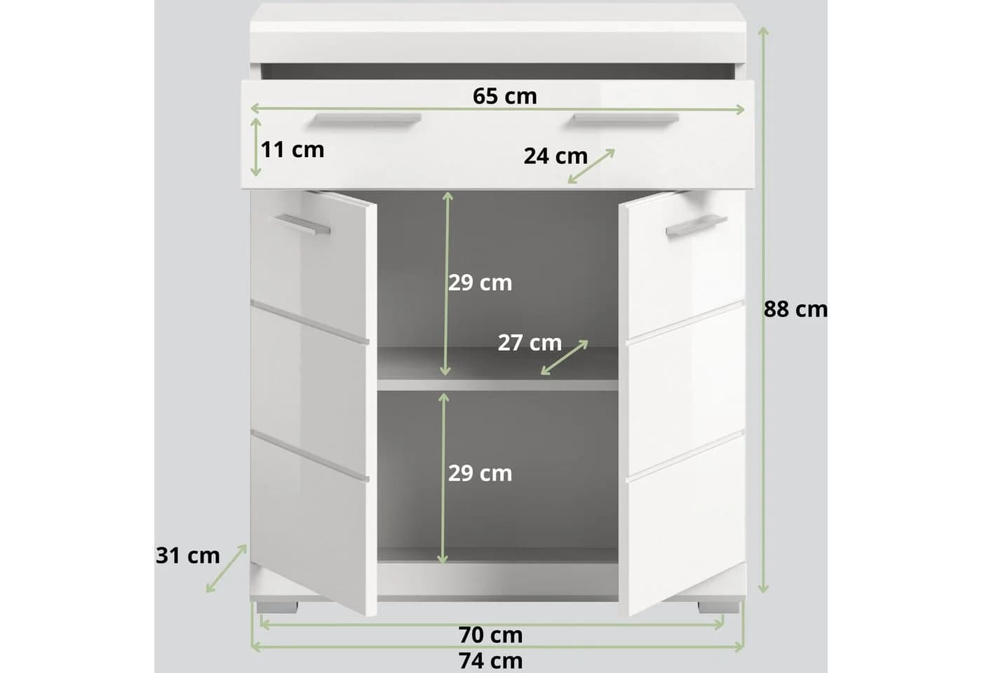 furnling Unterschrank Scott Weiß 1 Schublade 2 Türen Badkommode - Bild 3