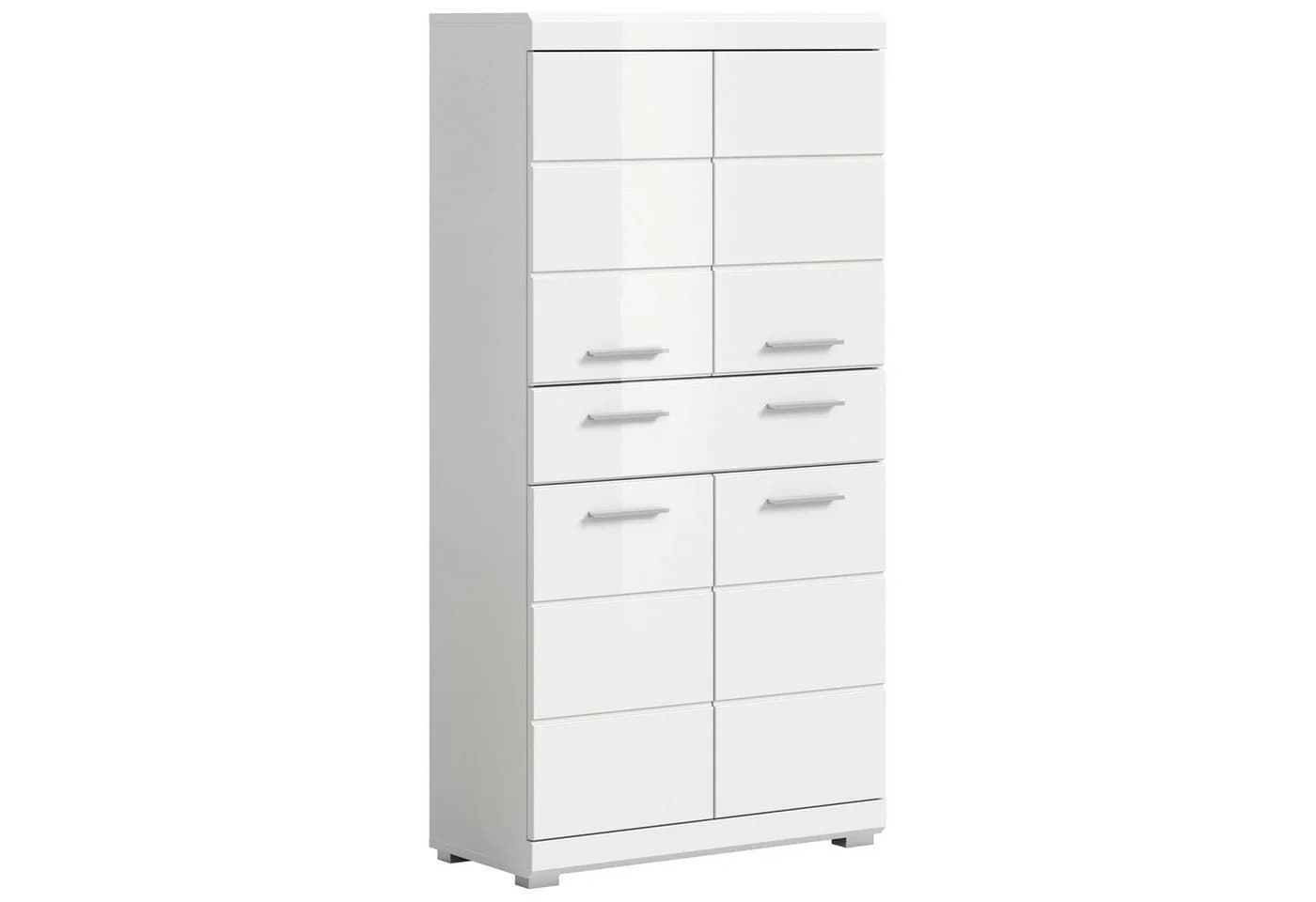 furnling Midischrank Scott 1 Schublade 4 Türen 4 Fächer Weiß Hochglanz - Bild 2