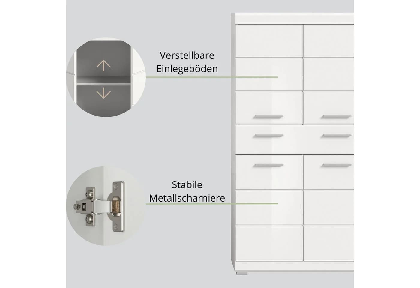 furnling Midischrank Scott 1 Schublade 4 Türen 4 Fächer Weiß Hochglanz - Bild 5