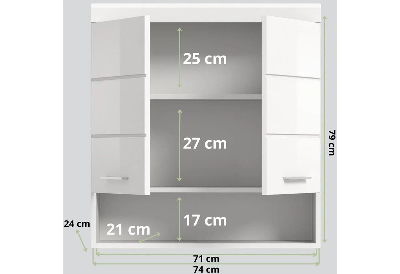 furnling Hängeschrank Scott 2 Türen Weiß Hochglanz - Bild 3