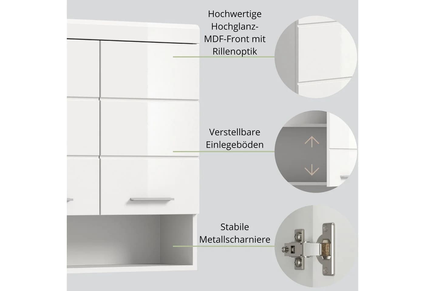 furnling Hängeschrank Scott 2 Türen Weiß Hochglanz - Bild 4