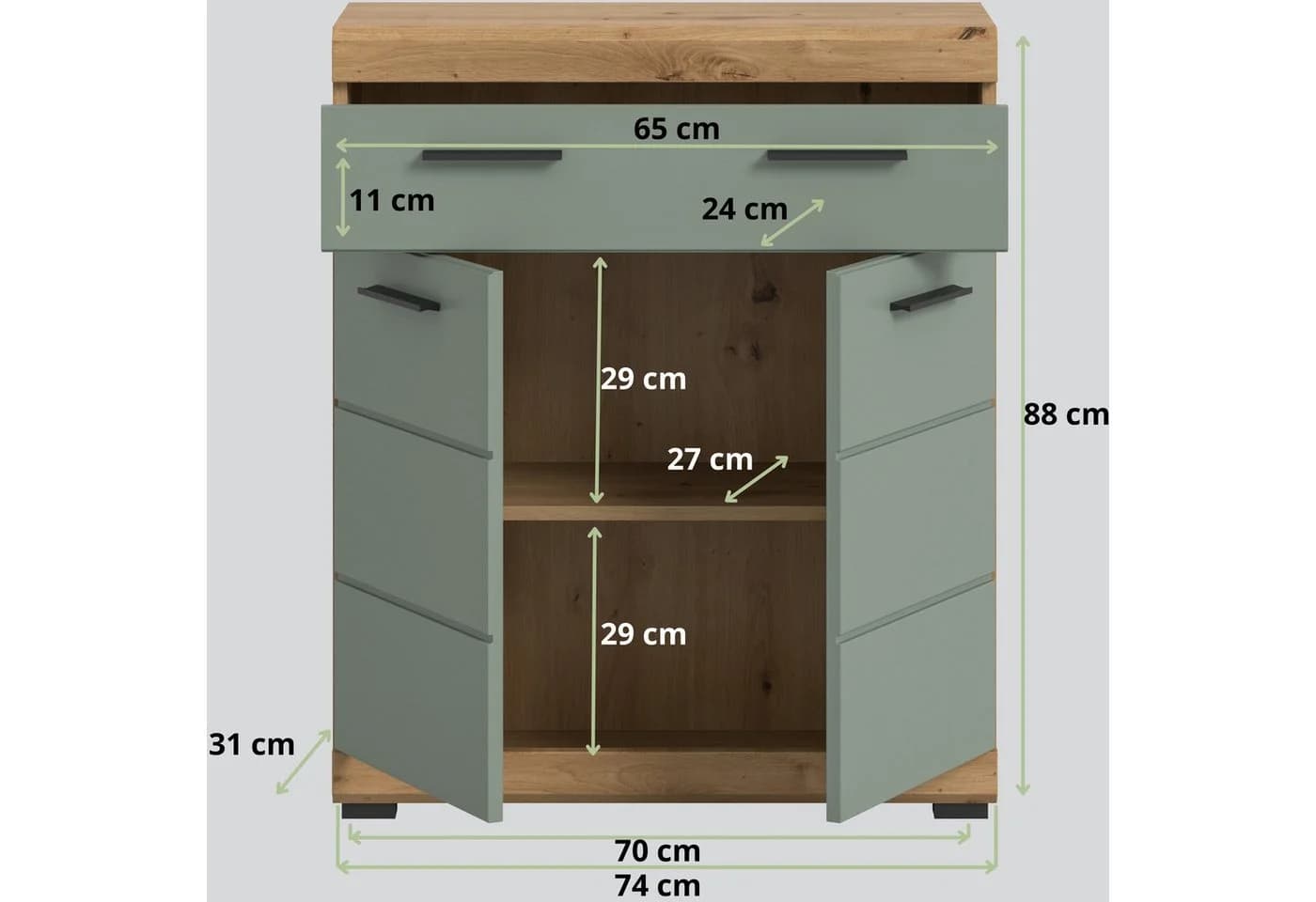 furnling Unterschrank Scott 1 Schublade 2 Türen Salbei Eiche - Bild 3