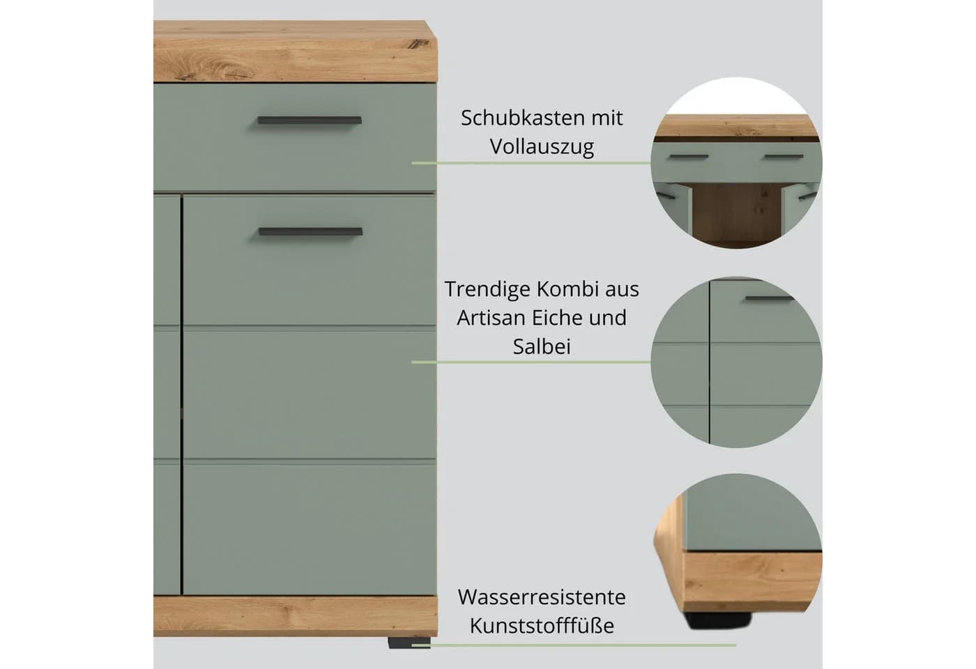 furnling Unterschrank Scott 1 Schublade 2 Türen Salbei Eiche - Bild 4