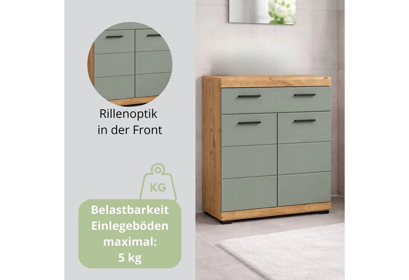 furnling Unterschrank Scott 1 Schublade 2 Türen Salbei Eiche - Bild 5