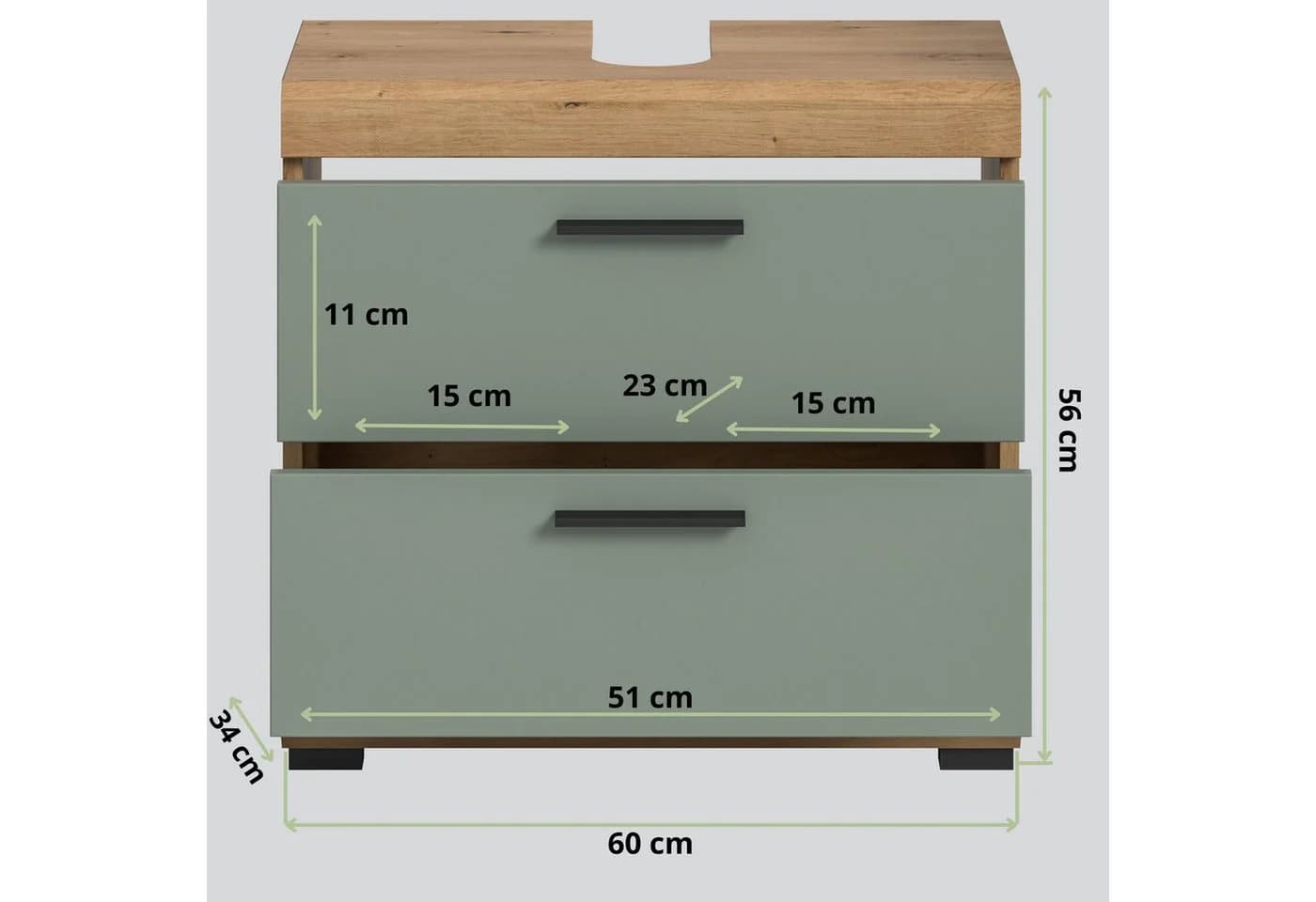 furnling Waschbeckenunterschrank Scott 2 Schubladen Salbei Eiche - Bild 3