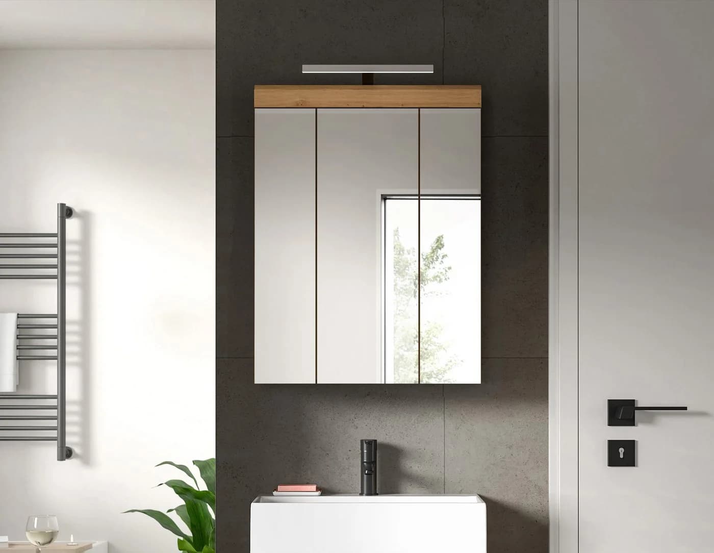 Spiegelschrank aus Salbei und Artisan Eiche